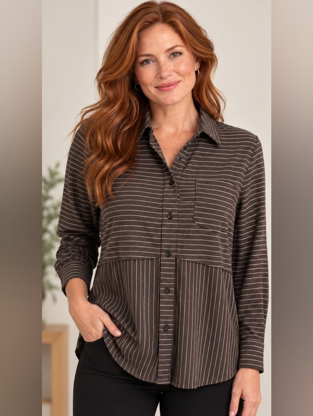 APT. 9 | Soft Long Sleeve Black & White Pinstriped Blouse | GUC ✨ size XS